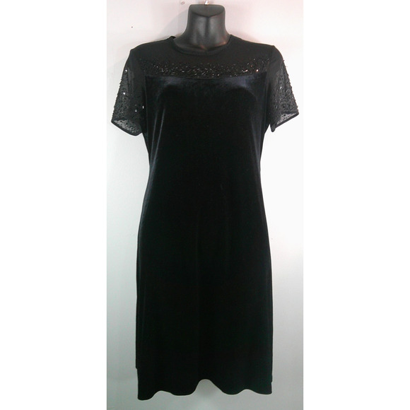 J.R. Nites by Caliendo Petite Size 10 Black Velvet Beaded Shift Mini Dress - Picture 1 of 5